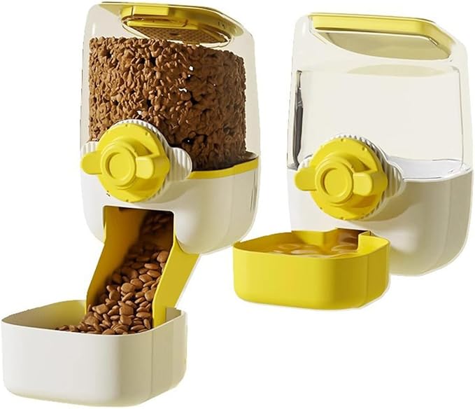 Pet Hanging Automatic Feeders Drinking Bowls,Gravity Rabbit Feeder and Water Set,Cage Cat Food Bowl Feeding Station for Puppy Kitten Chinchilla Hedgehog Guinea Pig Ferret (Blue-Pink Food)