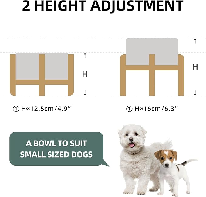 Ceramic Raised Dog and Cat Bowl Set, 2 Heights Elevated Stand, Food and Water Bowl for Small Breed Dogs, Weighted Dog Dishes, Pet Bowl(6.1&