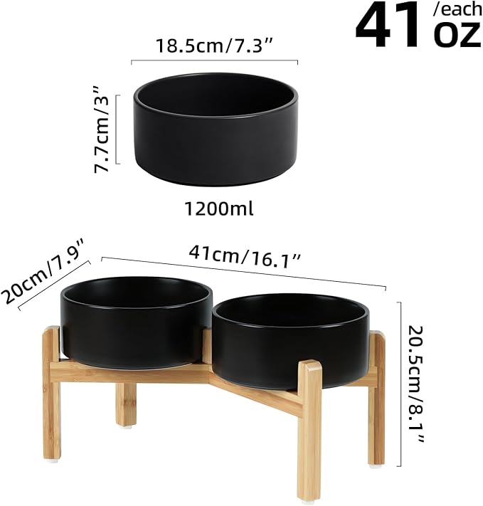 Ceramic Raised Double Bowls Set with Stand, Food & Water Bowls for Medium Breed Dogs, Weighted Dog Dishes, Pet Bowl(7.3&