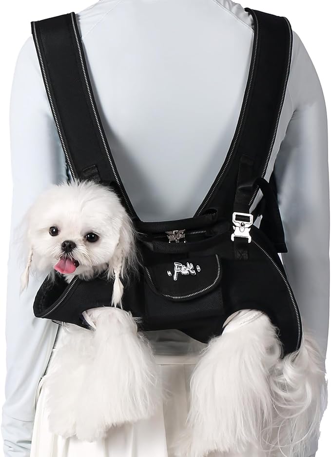 Dog Backpack Carrier - Spine-Friendly for Small Dogs (4-8 lbs), Horizontal Design Dog Carrier with Adjustable Back Straps,Legs-Out Comfort for Travel/Hiking/Cycling (Black, Size S)