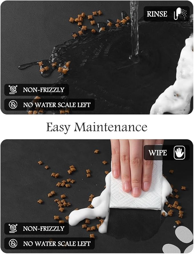 Pet Feeding Mat-Absorbent Dog Mat for Food and Water Bowl-No Stains Quick Dry Water Dispenser Mat-Dog Accessories Pet Supplies-Bowl for Messy Drinkers(Black,23"x34"