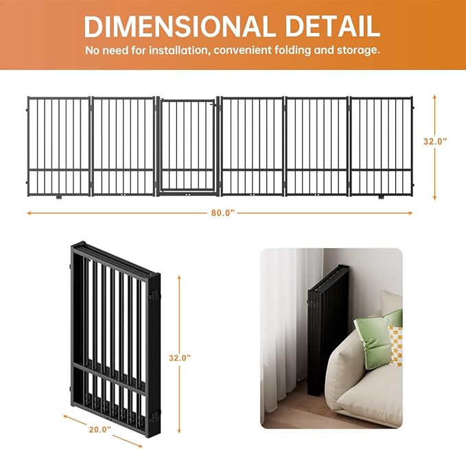 Full Metal Freestanding Dog Gate with Door, 32&