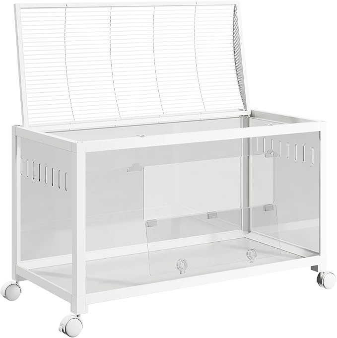 Large Metal Hamster Enclosure Rat Cage with 360 Viewing Acrylic Sides, Ventilated Front Door & Openable Top, Portable Hamster Tank for Guinea Pig, Chinchilla, Gerbil, 37.8&
