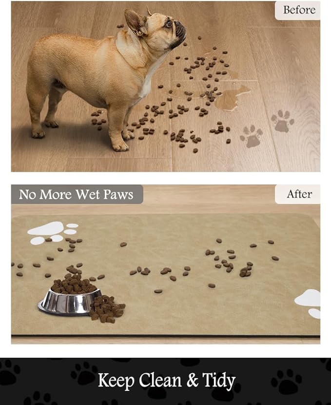 Pet Feeding Mat-Absorbent Dog Mat for Food and Water Bowl-No Stains Quick Dry Water Dispenser Mat-Dog Accessories Pet Supplies-Bowl for Messy Drinkers(Beige,23"x34"