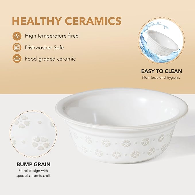 5.5inch Ceramic Adjustable Raised Double Bowls Set with Stand, 3 Heights Elevated, 2 Placement Options,Food and Water Dishes for Puppy, Cats(Double Bowls+Stand, Reactived Glaze -White