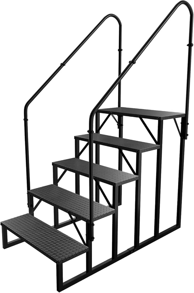 RV Stairs 5 Step Ladder, RV Steps Anti-Slip, Hot Tub Steps with Handrail, 660 lbs RV Ladder for 5th Wheel RV, Mobile Home Stairs(2 Handrails