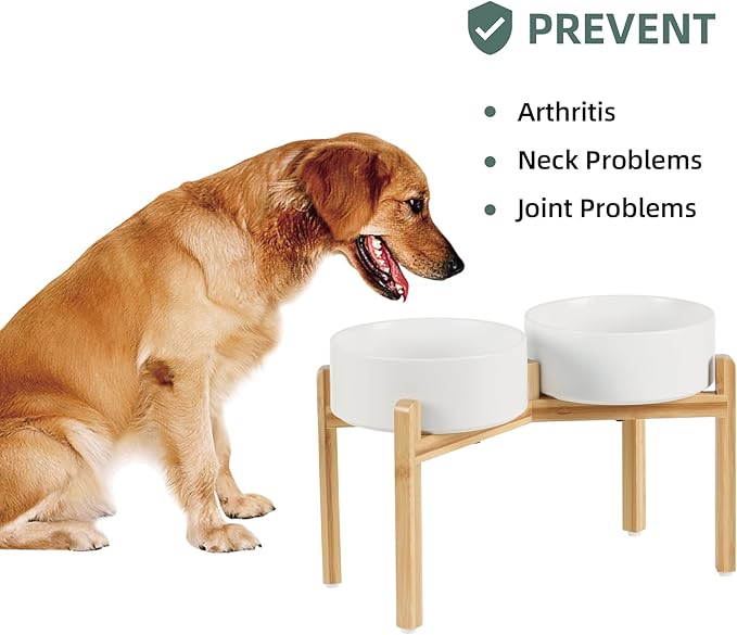 Ceramic Raised Double Bowls Set with Stand, Food & Water Bowls for Large Breed Dogs, Weighted Dog Dishes, Pet Bowl(8.2&