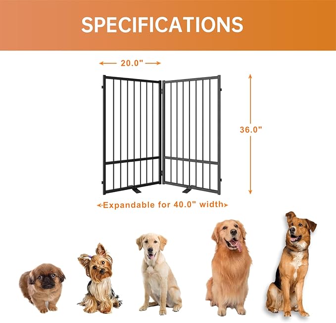 Full Metal Freestanding Dog Gate with Door, 36&