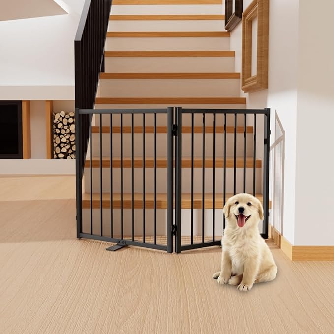 Full Metal Freestanding Dog Gate with Door, 24&