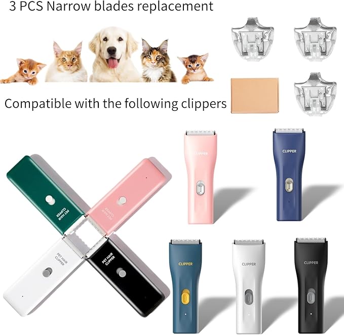 3 PCS Narrow Size Replaceable Ceramic Blades Set Pet Hair Clipper,Cat Dog Common Use Clipper Blade(