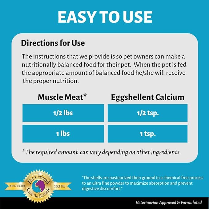Calcium for Dogs and Cats - Fine Eggshell Powder - Strong Hip & Joint Supplement for Dogs and Cats- Dietary Supplement - No Additives - Pet&