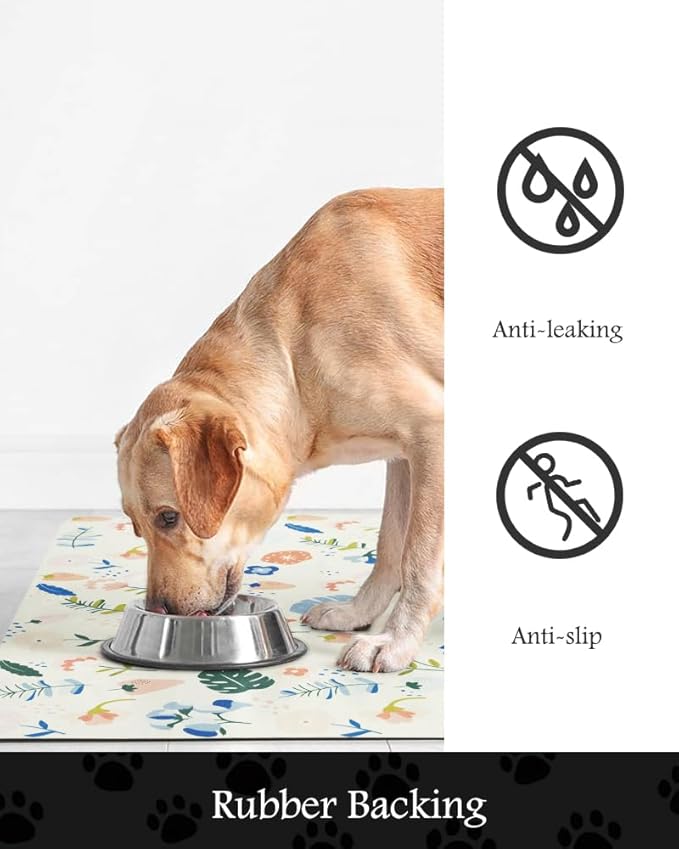 Pet Feeding Mat-Absorbent Dog Mat for Food and Water Bowl-No Stains Quick Dry Water Dispenser Mat-Dog Accessories Pet Supplies-Bowl for Messy Drinkers(LIGHTFLOWERS,16"x24"