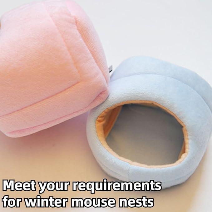 Rat Hamster House Bed Winter Warm Small Pet Squirrel Hedgehog Chinchilla Rabbit Guinea Pig Bed House Cage Nest Hamster Accessories (Blue,Large)
