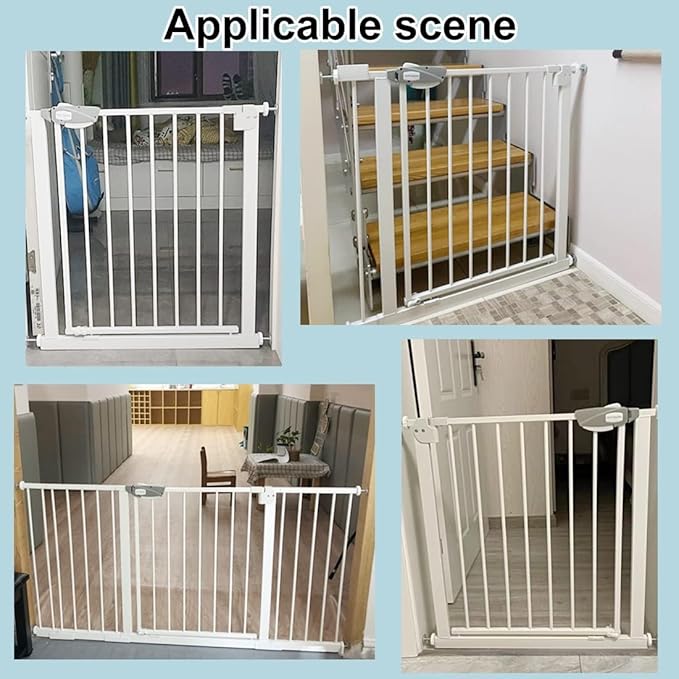 WAOWAO Triple Lock 49.21-66.54" Baby Gate Extra Wide Pressure Mounted Walk Through Swing Auto Close Safety Black Metal Dog Pet Puppy for Stairs,Doorways,Kitchen