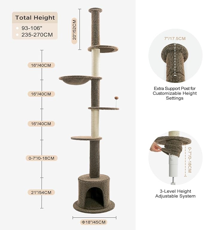 Made4Pets Floor to Ceiling Cat Tree 93-106&