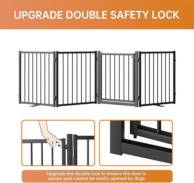 Full Metal Freestanding Dog Gate with Door, 24&