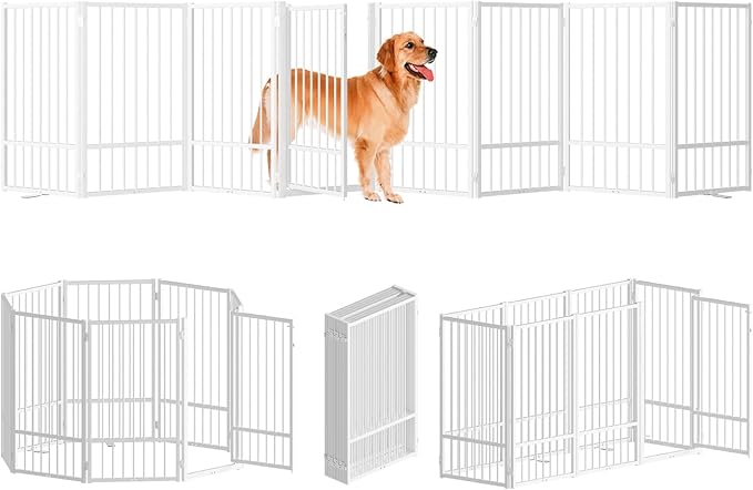 Full Metal Freestanding Dog Gate with Door, 36&