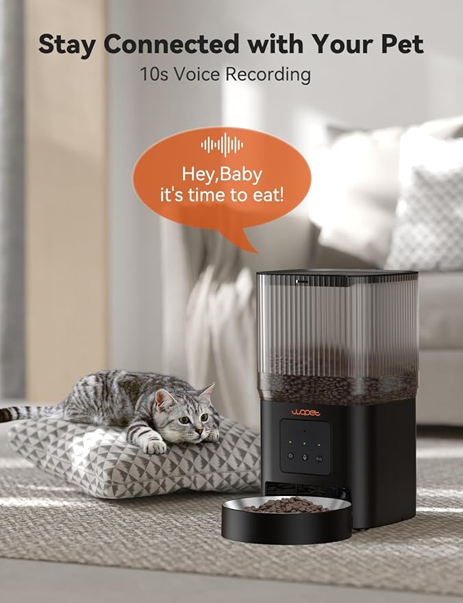 WOPET Automatic Cat Feeder, WiFi Automatic Dog Feeder with APP Control for Slow Feeding, Cat Food Dispenser with 10S Voice Record, Up to 10 Meals Per Day for Cats and Dogs