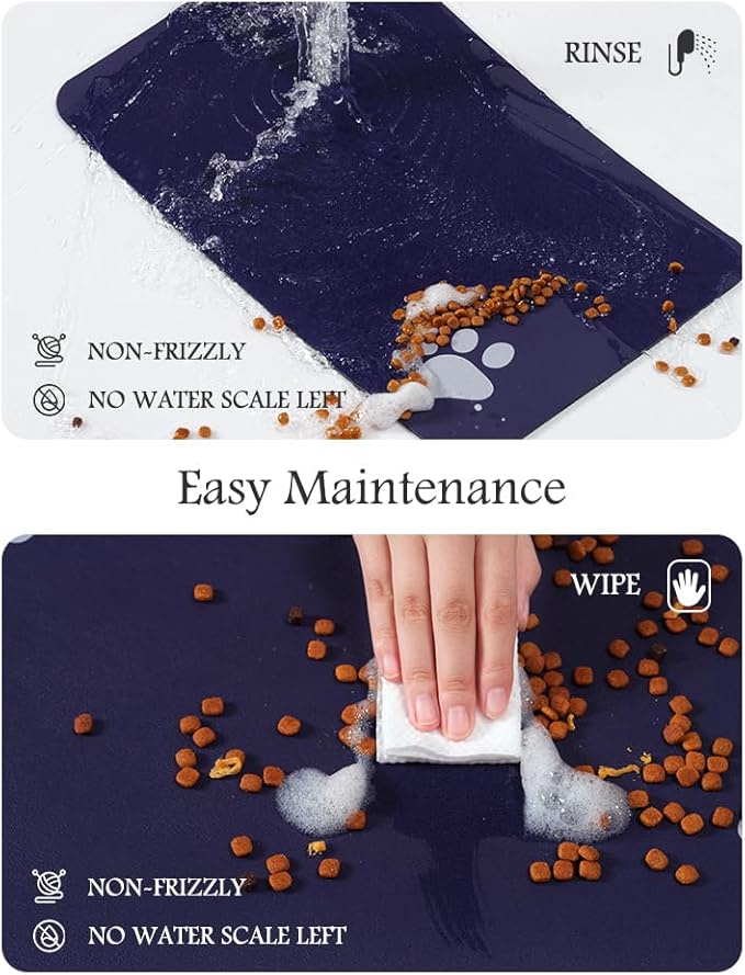 Pet Feeding Mat-Absorbent Dog Mat for Food and Water Bowl-No Stains Quick Dry Water Dispenser Mat-Dog Accessories Pet Supplies-Bowl for Messy Drinkers(Navy,17"x28"