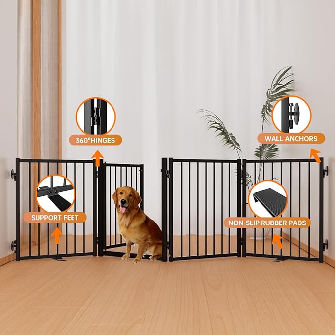 Full Metal Freestanding Dog Gate with Door, 24&