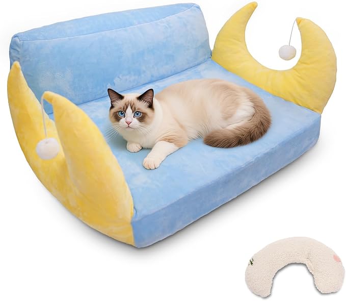 Cat Couch with Soft Pillow, Supportive Dog Couch, Cat Sofa with Removable Cover,Cute Moon Shaped, 24 Inch
