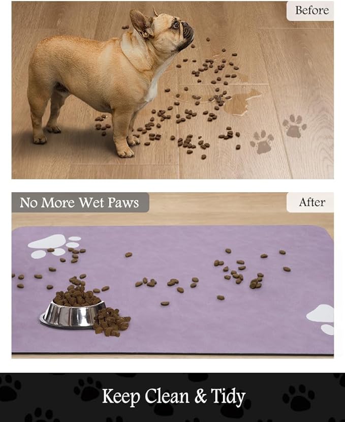 Pet Feeding Mat-Absorbent Dog Mat for Food and Water Bowl-No Stains Quick Dry Water Dispenser Mat-Dog Accessories Pet Supplies-Bowl for Messy Drinkers(Purple,17"x34"