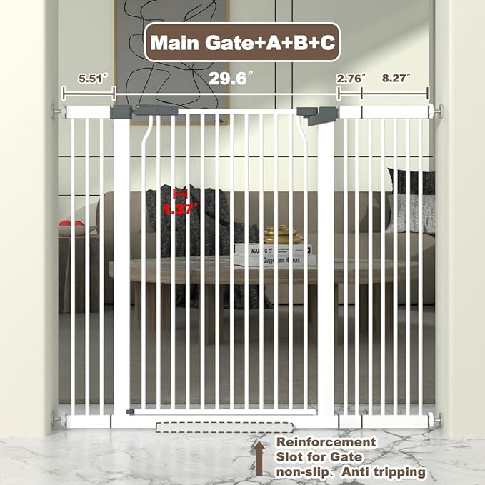 41" Extra Tall Cat Gate for Doorway, 40.6-49.1&