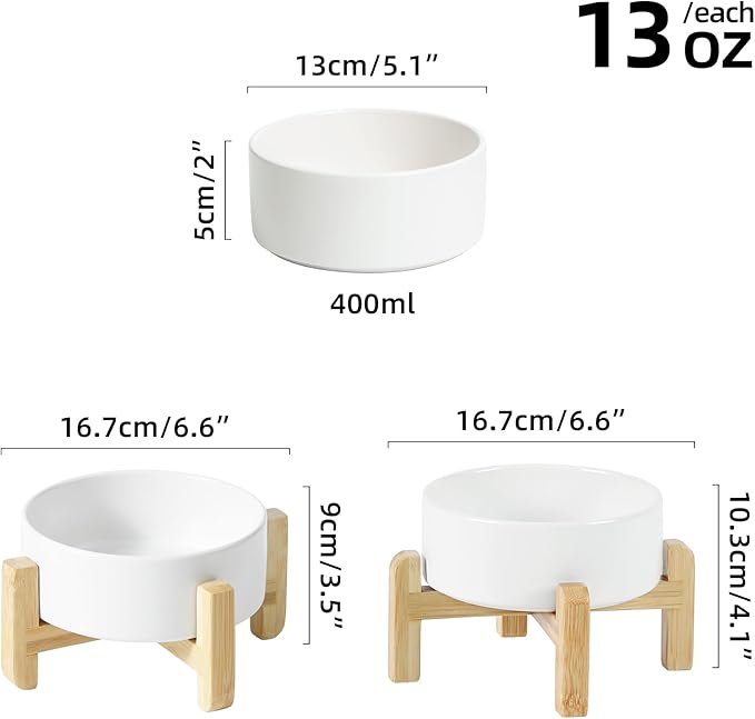 Ceramic Raised Dog and Cat Bowl Set, 2 Heights Elevated Stand, Food and Water Bowl for Small Breed Dogs, Cats, Kitty, Weighted Dog Dishes, Pet Bowls(5.1&