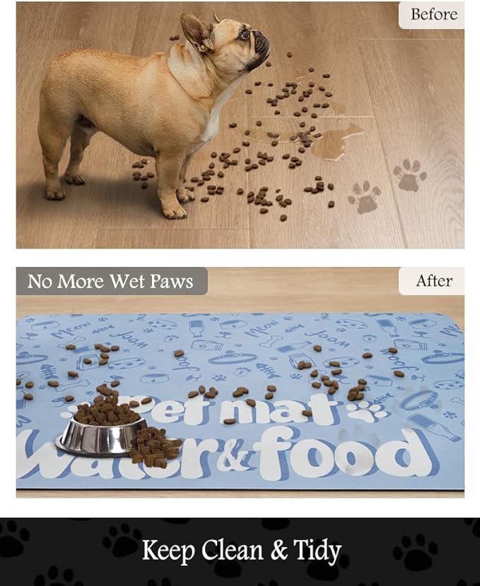 Pet Feeding Mat-Absorbent Dog Mat for Food and Water Bowl-No Stains Quick Dry Water Dispenser Mat-Dog Accessories Pet Supplies-Bowl for Messy Drinkers(PAW,17"x28"