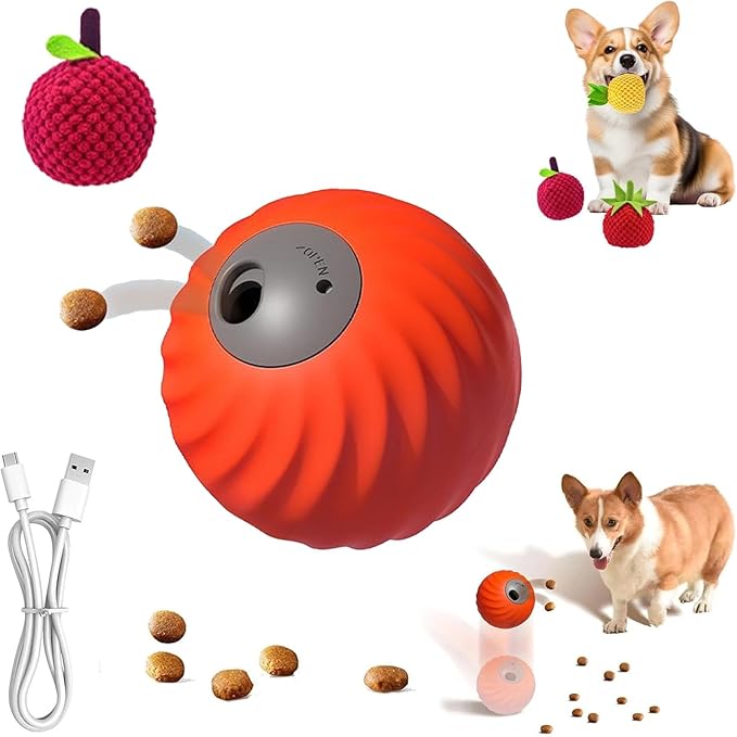 Zoomie Buddy 2.0, Zoomie Buddy for Dogs, 2 in 1 Smart Touch Interactive Dog Balls & Pet Feeder, 2.83" Diameter, Suitable for Small/Medium Dogs, with Fruit Plush Cover (Orange, Bayberry)