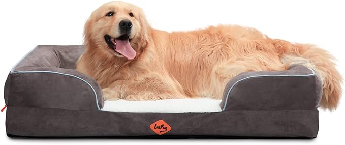 Laifug Large Orthopedic Premium Memory Foam Dog Bed, Dog Sofa with Washable and Removable Suede Cover, Waterproof Liner and Non-Slip Bottom Light Brown, X-Large(44&