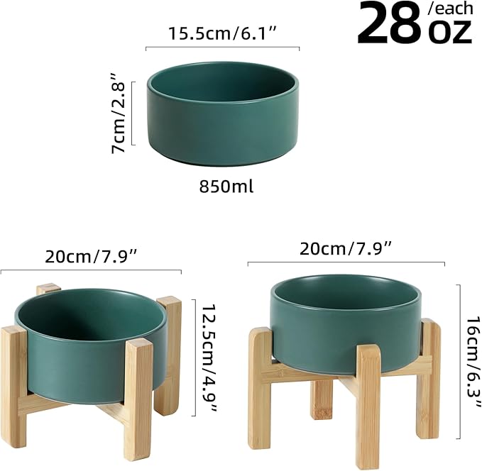 Ceramic Raised Dog and Cat Bowl Set, 2 Heights Elevated Stand, Food and Water Bowl for Small Breed Dogs, Weighted Dog Dishes, Pet Bowl(6.1&