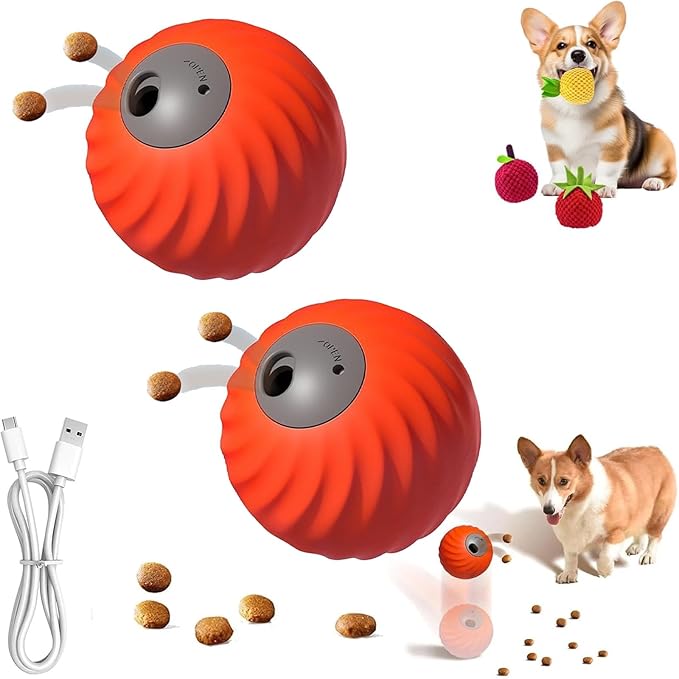 Zoomie Buddy 2.0, Zoomie Buddy for Dogs, 2 in 1 Smart Touch Interactive Dog Balls & Pet Feeder, 2.83" Diameter, Suitable for Small/Medium Dogs, with Fruit Plush Cover (2*Orange, Only)