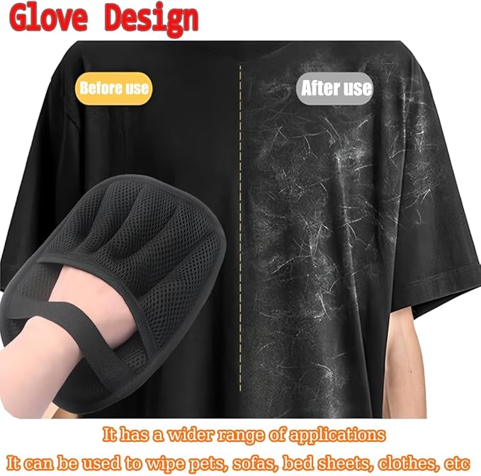 Double-Sided Pet Hair Removal Gloves - Reusable Static Removal Grooming Gloves for Dogs & Cats, Efficient Fur Removal Tool for Furniture, Carpet, Car Seats, Sofa, Bedding & Clothes (2 Pack)