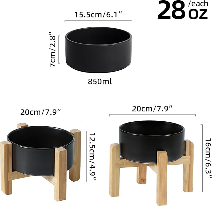 Ceramic Raised Dog and Cat Bowl Set, 2 Heights Elevated Stand, Food and Water Bowl for Small Breed Dogs, Weighted Dog Dishes, Pet Bowl(6.1&