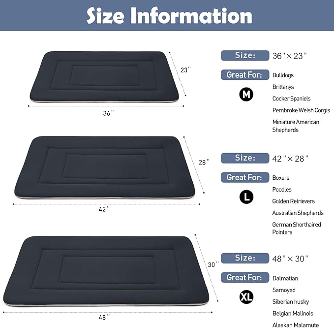 JoicyCo Soft Dog Bed Crate Pad Mat, 36 in Non-Slip Bottom Washable for Medium and Large Dogs, Pet Mattress Kennel Pad, Dark Gray