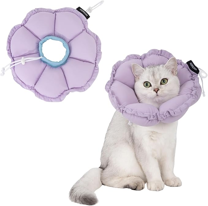 H HIDREAM Soft Cat Cone Collar, Cute Adjustable Cat Recovery Collar,Elizabethan e Collar That can Protect Head and Foot Wounds,Purple Flower All-Season Style