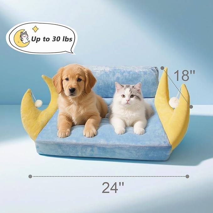 Cat Couch with Soft Pillow, Supportive Dog Couch, Cat Sofa with Removable Cover,Cute Moon Shaped, 24 Inch
