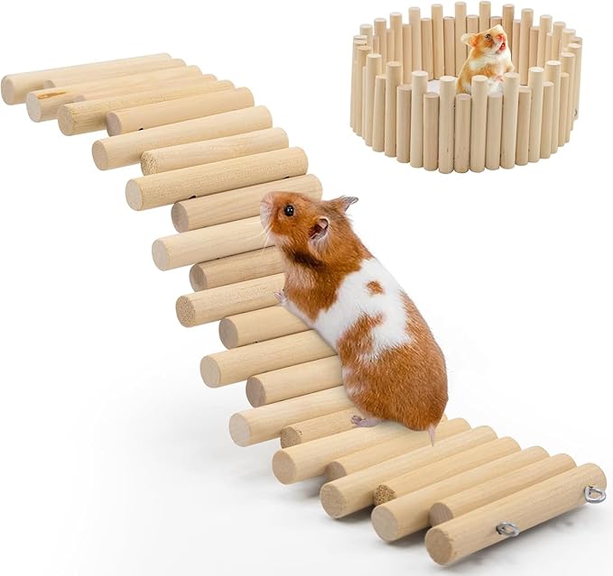 2PCS Wooden Hamster Fence, Bridge Cage Decor, Wooden Hamster Accessory 11.8in(3.93in High)