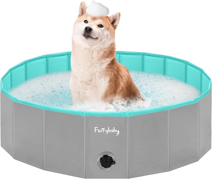 Furrybaby Dog Pool, Kiddie Pool with Hard Plate Collapsible Pet Bath Foldable Swimming Pet Pool Portable Grey 39&
