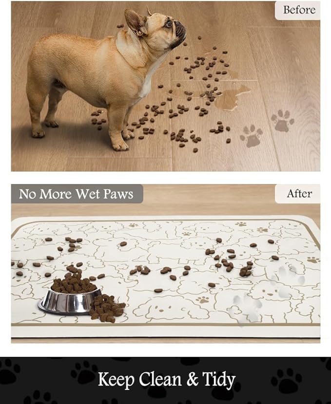 Pet Feeding Mat-Absorbent Dog Mat for Food and Water Bowl-No Stains Quick Dry Water Dispenser Mat-Dog Accessories Pet Supplies-Bowl for Messy Drinkers(FRAMEDOGS,17"x28"