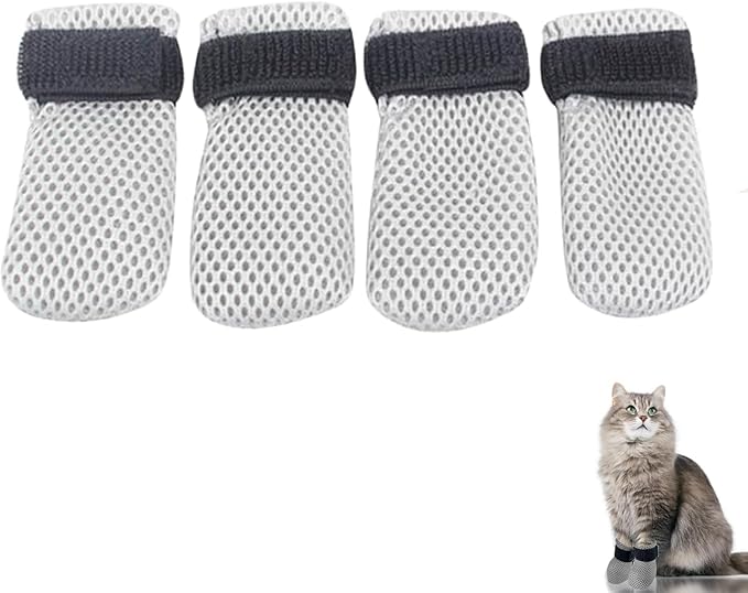 4 Pcs Cat Scratch Cover for Nursing Rehabilitation Boots Adjustable Bath Bath Gloves,to Prevent Scratching Suitable for Bathing, Feeding and Nail Trimming of Cats