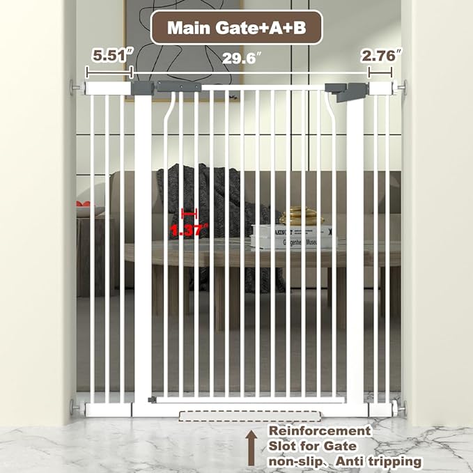 41" Extra Tall Baby Gate for Doorway, 32.6-40.5&