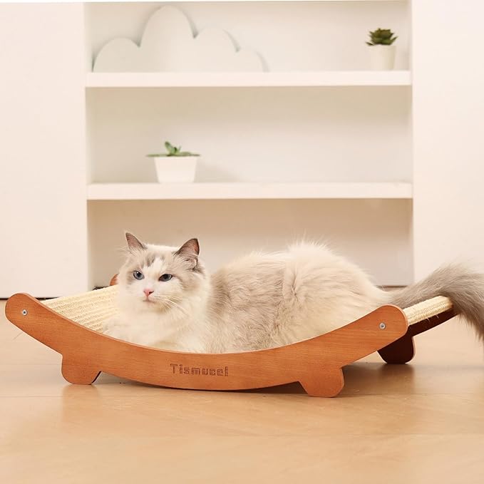 Sisal Cat Scratcher Bed, Beech Wood Cats Hammock,Cat Scratch Pad Indoor cat Toy,Durable Cat Scratching Post, Furniture Protector for Cats&