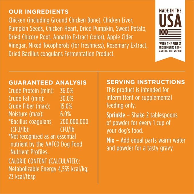 Instinct Raw Boost Shakers, Freeze-Dried Dog Food Powder Topper, Chicken - Gut Health, 5.5 oz. Bottle