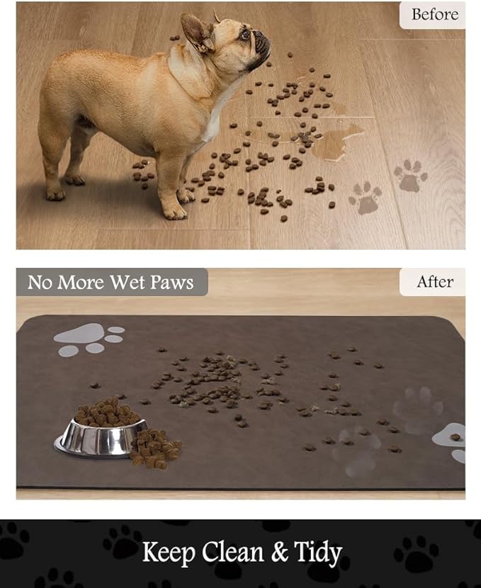 Pet Feeding Mat-Absorbent Dog Mat for Food and Water Bowl-No Stains Quick Dry Water Dispenser Mat-Dog Accessories Pet Supplies-Bowl for Messy Drinkers(Brown,12"x19"