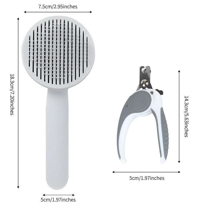 2PCS Pet Grooming Kit,Cat Brushes、Cat Nail Clipper,Cat Grooming Brush for Sedding and Grooming Fur(Grey)