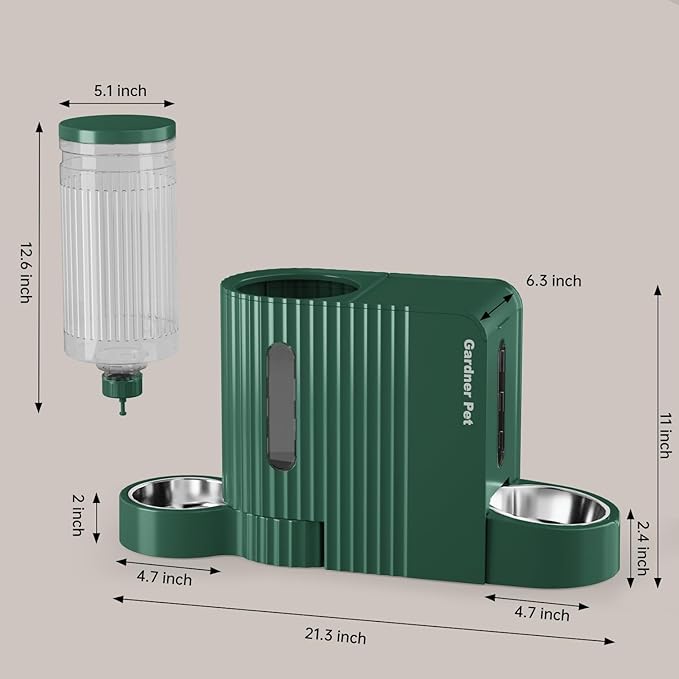 Gardner Pet Automatic Gravity Cat Food Feeder and Water Dispenser Stainless Steel Two-in-One Set Large Capacity Dispenser for Pets Dogs, Puppies, Kittens