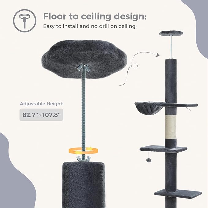 PEQULTI Floor to Ceiling Cat Tree, Tall Cat Tower, Adjustable Height (83&