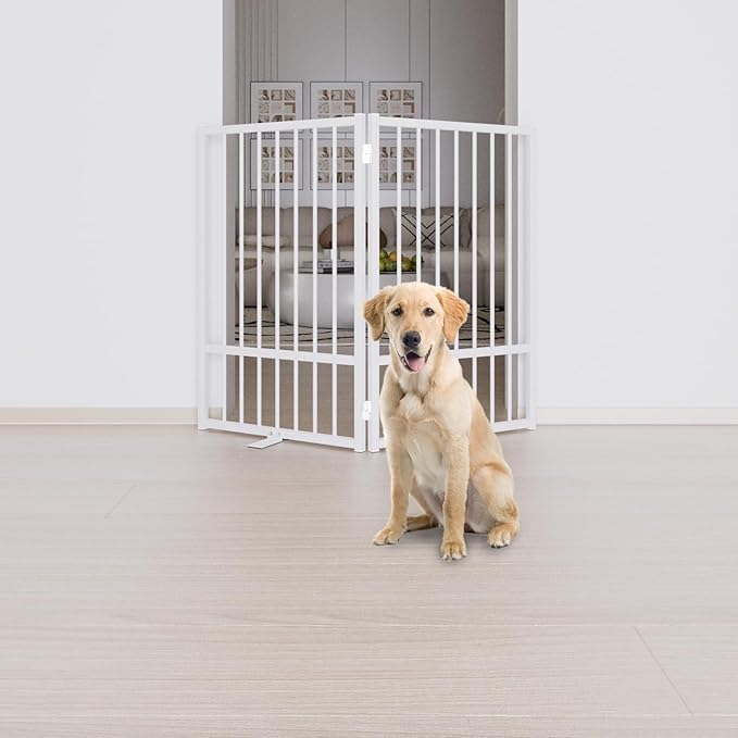 Full Metal Freestanding Dog Gate with Door, 32&